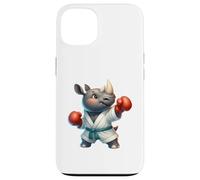 Carcasa para iPhone 13 Lindo Rhino Boxeo Artes Marciales Personaje Animal Diseño