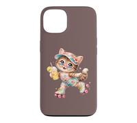 Carcasa para iPhone 13 Lindo Verano patín Gato Tropical Kawaii Gatito
