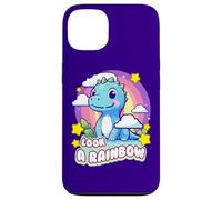 Carcasa para iPhone 13 Look a Rainbow Cute Dinosaur with a Rainbow and Stars