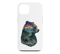 Carcasa para iPhone 13 Majestic Bear Mountain River Wildlife Exposición Doble Excursionistas
