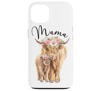 Carcasa para iPhone 13 Mama Highland Cow with Baby Calf Floral Mom Mother's Day