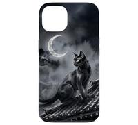 Carcasa para iPhone 13 Nekomata Yokai Gato Negro Luna Creciente Arte Sumi-e
