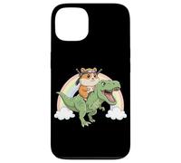 Carcasa para iPhone 13 Ninja Hámster Montando T Rex Dinosaurio Arco Iris Prehistórico