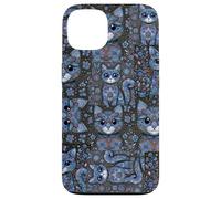 Carcasa para iPhone 13 Patrón de Animal Peculiar Kitsch Collage Lindo Gato Floral Azul
