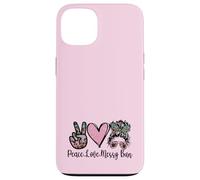 Carcasa para iPhone 13 Peace Love Teaching with Messy Bun Funny Teacher Quote