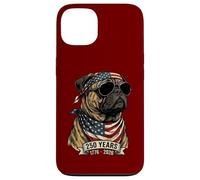 Carcasa para iPhone 13 Perro Pug con Bandera Estadounidense 250 años 1776-2026 Bicentenario de EE. UU.