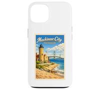 Carcasa para iPhone 13 Póster de Viaje Vintage de Michigan Mackinaw City Up North MI
