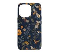 Carcasa para iPhone 13 Pro Abejas y Flores Silvestres en Azul Oscuro