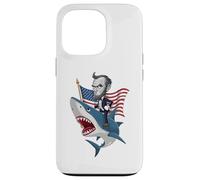 Carcasa para iPhone 13 Pro Abraham Lincoln Riding A Shark - Gráfico patriótico del 4 de Julio