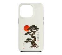 Carcasa para iPhone 13 Pro Antiguo Bonsái Árbol Rojo Sol WABI Sabi Zen Arte Japonés