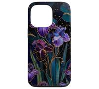 Carcasa para iPhone 13 Pro Art Nouveau Iris Gótico Floral Celeste Oscuro Botánico Arte