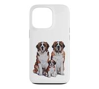 Carcasa para iPhone 13 Pro Arte de Dibujo de la Familia de Cachorros de San Bernardo.