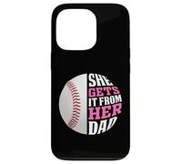 Carcasa para iPhone 13 Pro Baseball Saying She Gets It from Her Dad Funny Baseball Dad