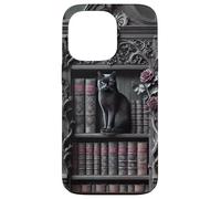 Carcasa para iPhone 13 Pro Biblioteca gótica de Gato Negro Dark Academia estantería Vintage