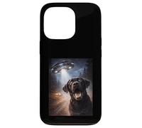 Carcasa para iPhone 13 Pro Black Lab Dog Selfie Alien UFO Abducti0n Bosque Escena Espacial