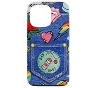 Carcasa para iPhone 13 Pro Blue Denim Patch Pattern Bad Luck Babe 90s Diseño estético