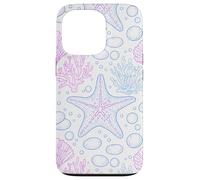 Carcasa para iPhone 13 Pro Blue Pink Starfish Shell Coral Ocean Life and Beach Pattern
