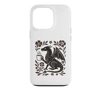 Carcasa para iPhone 13 Pro Boho Dragón Bebiendo Café Arte Popular Bestia Mítica