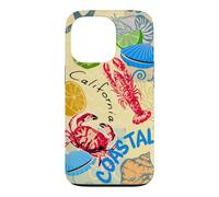 Carcasa para iPhone 13 Pro California Coastal Seafood Collage Retro Beach Food Art