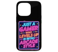 Carcasa para iPhone 13 Pro Camiseta para Videojuegos Estilo Arcade Retro de los 80 con diseño «Just a Gamer Who Levels Up»