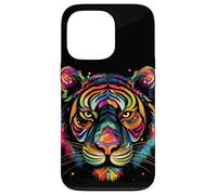 Carcasa para iPhone 13 Pro Cara de Tigre Colorida, Arte de Animales Salvajes, Gatos Grandes, Negro