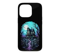 Carcasa para iPhone 13 Pro Casa embrujada Luna de Sangre Arte de Grabado en Madera