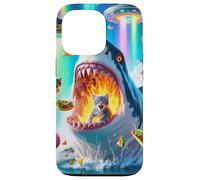 Carcasa para iPhone 13 Pro Cat Kitty Montando Fuego Respirando Tiburón Arco Iris Laser