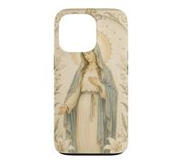 Carcasa para iPhone 13 Pro Católica Virgen María Floral Oración Arte Mirada Devocional