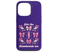 Carcasa para iPhone 13 Pro Chicas como Skateboards Too Pink Bows Skater Girl Coquette