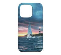 Carcasa para iPhone 13 Pro Coastal Lighthouse Sailboat Ocean Sunset Scenic Artwork