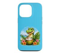 Carcasa para iPhone 13 Pro Cocodrilo Divertido en la Playa, Flores Tropicales de Coco
