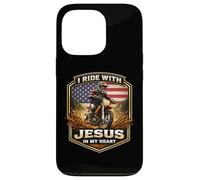 Carcasa para iPhone 13 Pro Corro con Jesús en mi corazón American Dirt Bike Rider USA