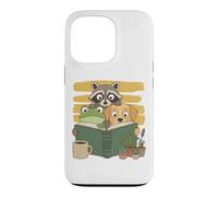 Carcasa para iPhone 13 Pro Curious Reading Animals Frog Raccoon Dog Book Lover