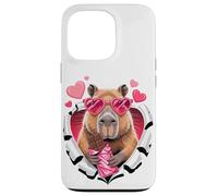 Carcasa para iPhone 13 Pro Cute Capybara with Chocolate Valentine Hearts Love