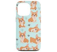 Carcasa para iPhone 13 Pro Cute Corgi Dog with Paws Lover in Aqua Turquoise Pattern