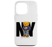 Carcasa para iPhone 13 Pro Cute Teddy Bear USA Flag, New York Style Bear Illustration