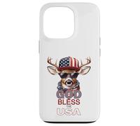 Carcasa para iPhone 13 Pro Dios Bendiga a los Estados Unidos, Divertido Sombrero patriótico y Genial con Forma de Ciervo