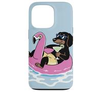 Carcasa para iPhone 13 Pro Divertido Flotador de Piscina Dachshund Flamingo Summer Party Vibes