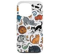 Carcasa para iPhone 13 Pro Divertido Gato Doodle Patrón Colorido Amante De Las Mascotas