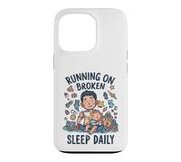 Carcasa para iPhone 13 Pro Divertido niño Cansado Nuevo papá Corriendo en el sueño Roto Diario