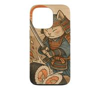 Carcasa para iPhone 13 Pro Divertido Sushi Samurai Cat Dojo Puesta de Sol Ukiyo-e Manga Kanji Art
