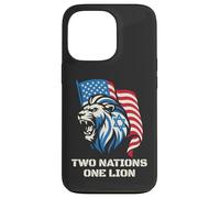 Carcasa para iPhone 13 Pro Dos Naciones Un León - Diseño Patriótico de Estados Unidos Israel