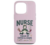 Carcasa para iPhone 13 Pro Enfermera Vintage Impulsado por Café & Caos RN Médico