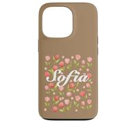 Carcasa para iPhone 13 Pro Escritura Cursiva Blanca Nombre Personalizado Flor de Primavera Sofía