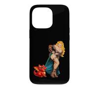 Carcasa para iPhone 13 Pro Fantasy Barbarian Pinup Woman Red Baby Dragon Tugging Skirt