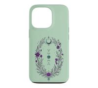 Carcasa para iPhone 13 Pro Fases Lunares Corona Botánica con Flores Violetas y Hojas