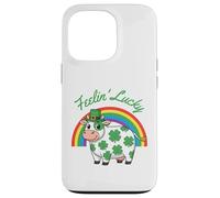Carcasa para iPhone 13 Pro Feelin Lucky Day Cow, Divertida Vaca con Forma de trébol irlandés