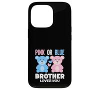 Carcasa para iPhone 13 Pro Fiesta de revelación de género con Texto en inglés Brother Loves You Bear Rosa o Azul