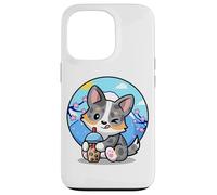 Carcasa para iPhone 13 Pro Funny Boba Bubble Tea Cherry Sakura Blue Merle Corgi Lover