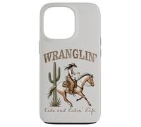 Carcasa para iPhone 13 Pro Funny Mom Riding. Western Cowboy Mama Wranglin' Kids